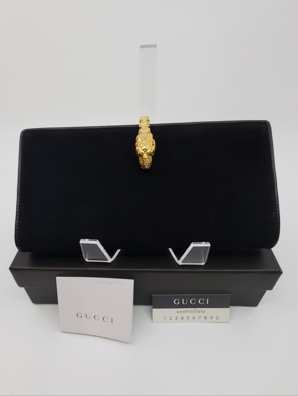 Vintage Gucci Tiger Head Black Suede Continental Wallet – Rare (Tom Ford Era)